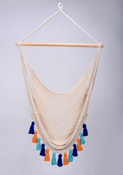 Deluxe Natural Cotton Hammock Swing with Hue Inspired Tassels