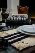 Cotton Handmade Placemats Natural and Navy Blue Color Set of 6 Formal Casual Decor