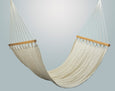 Earth-toned hammock with sculptural teak bar