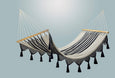 Handwoven Colonial Navy hammock with teak wood spreader bar and artisan fringe detail