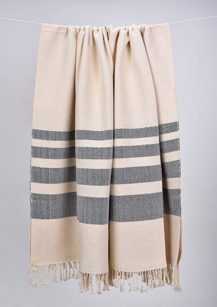 Monochromatic Cotton Throws & Blankets with Herringbone Stripes