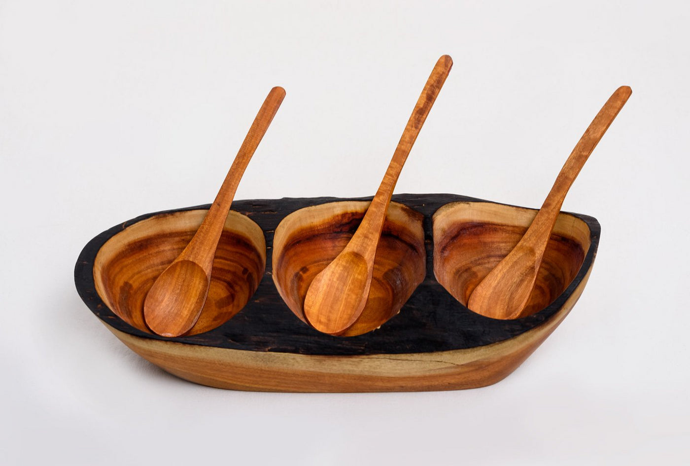Natural Wooden Dip Bowl 3-Section Serveware 
